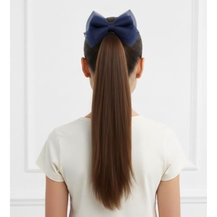 Pack of 2 Bow Hair Band Blue Fabric Metal Clip Hair Accessory for Girls - Image 4